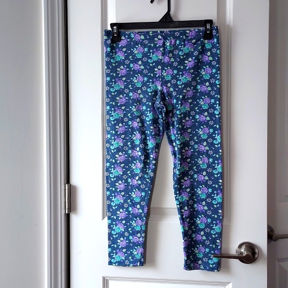 Nanette girls long pants 12 blue with green purple flower print throughout - Picture 1 of 11